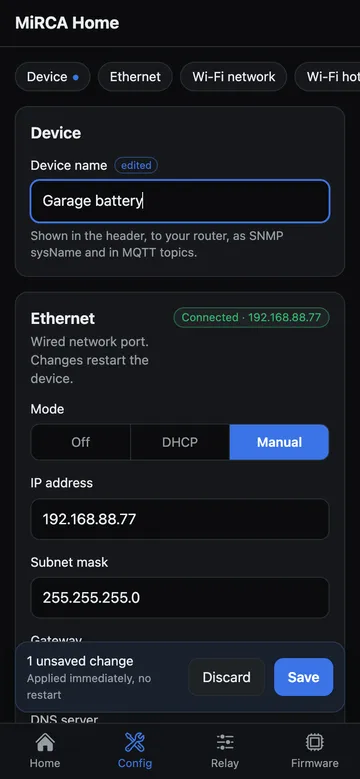 Config: незбережені зміни і кнопка Save